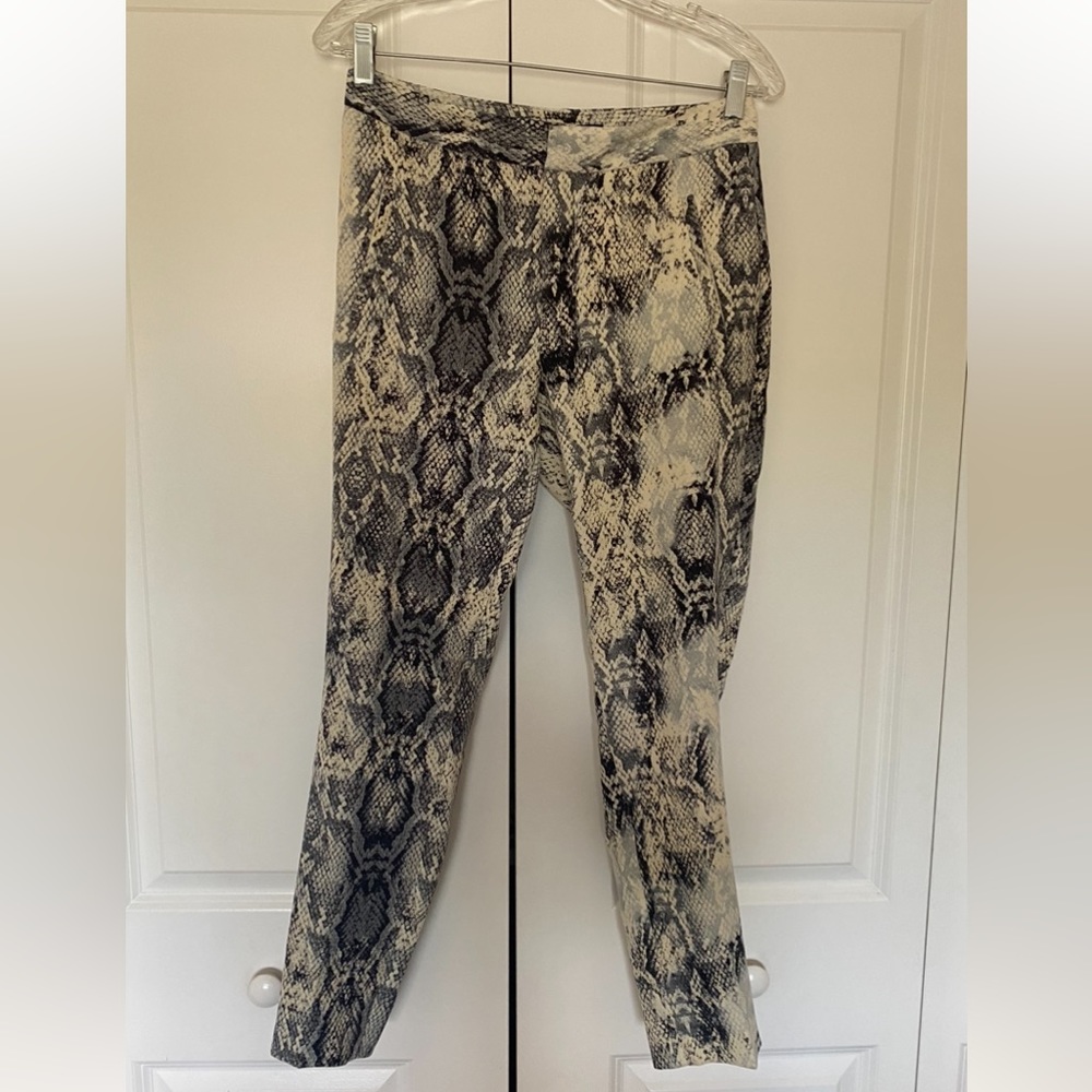 Zara Basic Snake Print Slim Pants Cream Gray Black Size XS